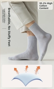 Detail of grey mesh cotton sock showing 95.2% long-staple cotton and breathable texture