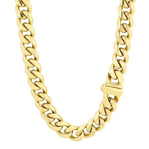 Classic 10mm golden stainless steel Cuban link chain necklace with secure box clasp