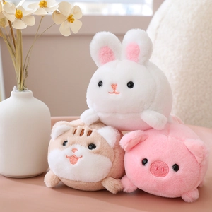Plush animal pull-string dolls set featuring rabbit, hamster, and pig in soft textures