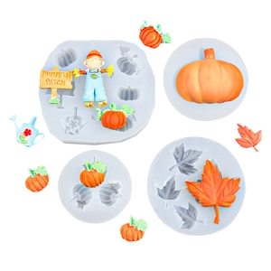 Halloween silicone molds set featuring pumpkin, maple leaf and scarecrow shapes
