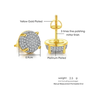 Hip hop micro-pave round stud earrings in two-tone gold and silver finish