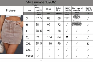 Detaillierte Größentabelle für Cargo-Jeansrock mit Maßen von S bis XXL in cm