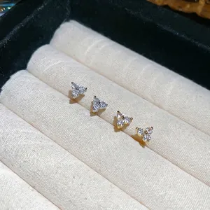 Elegant s925 silver flower stud earrings with three sparkling zircon stones in two finishes