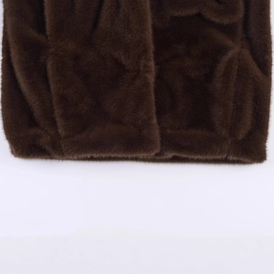 Women's faux fur jacket in dark brown featuring premium dense texture and clean hemline