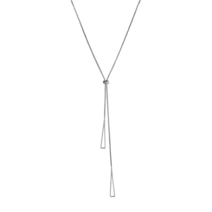 Minimalist Y-shaped lariat necklace in silver finish with hollow triangle geometric pendants