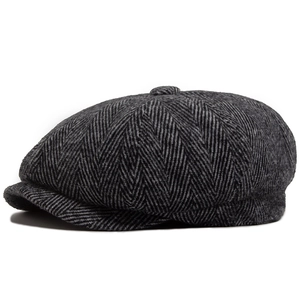 Classic dark grey herringbone newsboy cap for men featuring a vintage wool blend texture