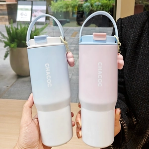 Dual-drink stainless steel vacuum insulated cup with handle and cloud charm