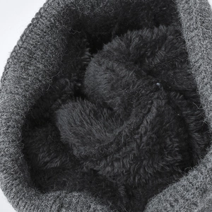 Winter knitted beanie with warm thickened fleece lining in contrasting grey and black
