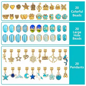 DIY jewelry set with 60 pink beads and charms featuring hearts, stars, and unicorns