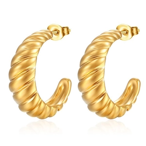 Eleganti orecchini a cerchio in acciaio inossidabile placcato oro 18K con texture