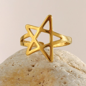 Star Open Ring Hollow Pentagram 18K Gold Plated Stainless Steel Adjustable Minimalist Creative Fashion Jewelry Women