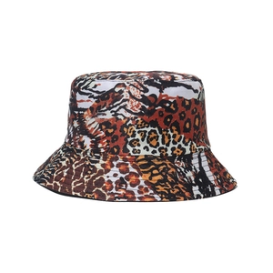 Stilvoller doppelseitiger Sonnenhut mit gemischtem Leoparden- und Tigerprint für Damen