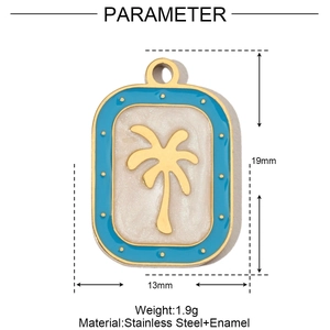 Detail view of a gold-plated stainless steel palm tree charm with enamel finish