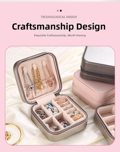 Detail of PU leather jewelry box featuring ring slots and necklace hooks in two colors