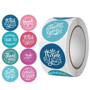 Thank You Stickers Roll Round Self Adhesive Paper Floral Design For Wedding Business Gift Packaging Decoration Labels