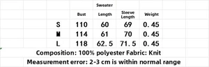 Detailed size chart for retro crewneck sweater showing bust and length measurements