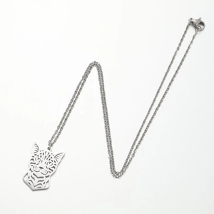 Minimalist silver cat pendant necklace with hollow design and fine O-chain link