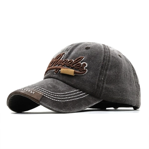 Vintage dark grey washed cotton baseball cap with 3D Los Angeles embroidery