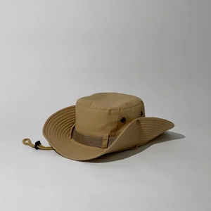 Classic khaki outdoor boonie hat for hiking with adjustable windproof chin strap