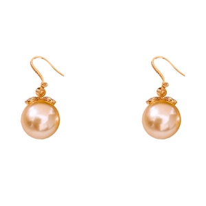 Boucles d'oreilles élégantes en perles dorées avec crochets en zircon pour femme