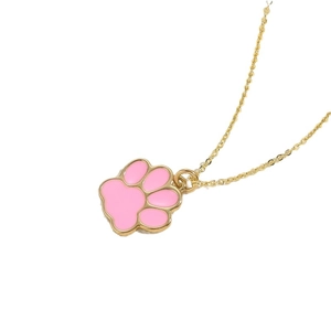 Charming gold-tone necklace featuring a sweet pink enamel paw print pendant for women