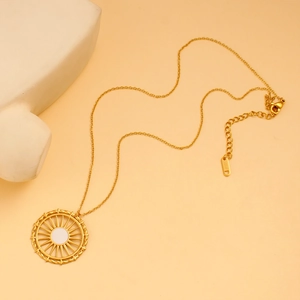 Collier en plaqué or 18K avec pendentif motif rayon de soleil et boucles d'oreilles anneaux