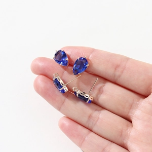 Deep blue water-drop zircon stud earrings with 14k gold-plated finish for women