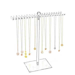 Acrylic Necklace Display Stand Transparent Jewelry Organizer Rotating T-Bar Hook Rack For Women Home Storage