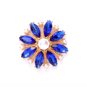Floral pearl and blue crystal alloy accessory with marquise stones on gold base