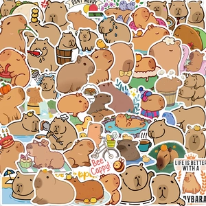 Set of 50 cute cartoon capybara waterproof stickers for laptops and bottles decoration