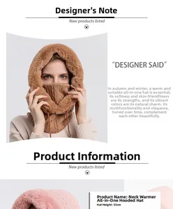 Détail de la cagoule d'hiver avec cache-cou intégré montrant la hauteur de 35cm
