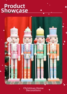 Set of four pastel macaron wooden nutcrackers with festive glitter and candy scepters