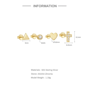 Detailed specs of S925 sterling silver studs with AAAAA zirconia and gold plating