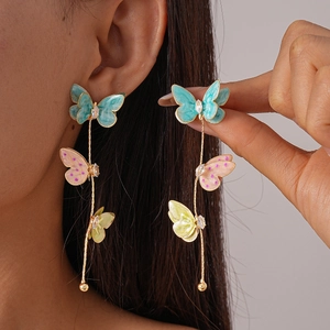 Boucles D'oreilles Pendantes Papillon Avec Émail Zircon Et Tige En Argent Sterling 925 Bijoux Colorés Pour Femmes
