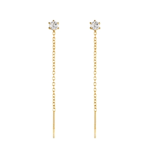 Detailed view of S925 silver gold tassel earrings with zircon and sleek bar chain