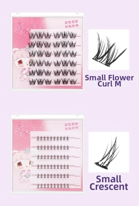 Detail view of self-adhesive eyelash set with sunflower and crescent fairy styles