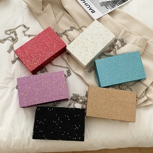 Sequin Star Evening Clutch Bag Glitter Hard Shell Box Purse With Detachable Chain Strap For Women Wedding Party