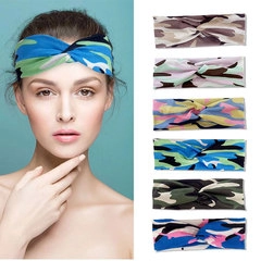 Ethnic wide camouflage headband collection with multi-color patterns for women