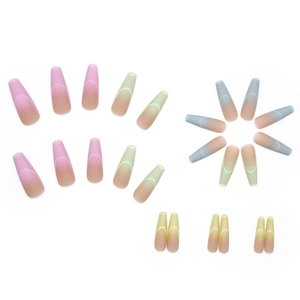 Pastel long ballerina press-on nails set with rainbow french gradient design