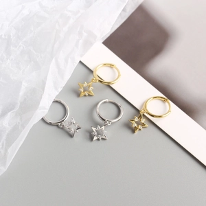 Boucles d'oreilles créoles étoile en argent S925 en or et argent avec pierres brillantes