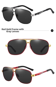 Close-up of polarized aviator sunglasses featuring dual-bridge frame and grey lenses