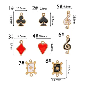 Detailed size chart for poker card and treble clef alloy charms for DIY jewelry