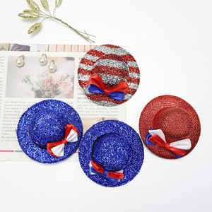 Glittery Independence Day mini hats with bows in red, blue, and striped patterns