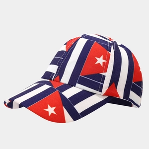 Detail view of the durable cotton twill fabric and Cuba flag pattern on a kids baseball cap