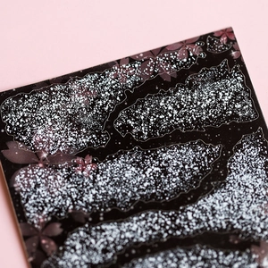 5D matte nail stickers featuring pink cherry blossom petals on a black glitter background