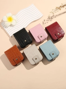 Mini PU leather crocodile pattern lipstick bag storage case with mirror in multiple colors