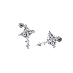 Silver cross stud earrings with micro-paved cubic zirconia in a starburst lace design