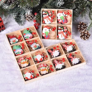 Christmas Wooden Hanging Ornaments Santa Snowman Gnome Pendants With Hemp Rope Red Beads For Holiday Tree Decor Nordic Style