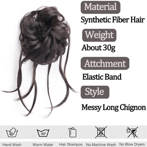 Messy long synthetic fiber hair chignon with elastic band for women hair extension