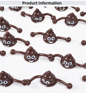 Macro view of several creative smiley poop slingshot toys arranged on a white background